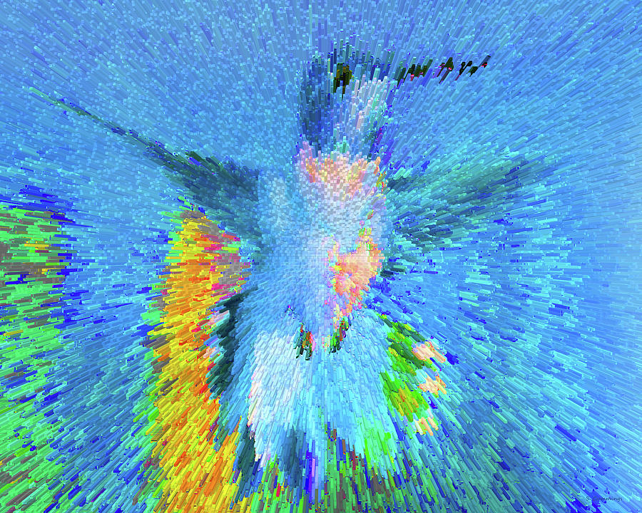 Modern Blue Hummingbird Bird Art Painting by Sharon Cummings