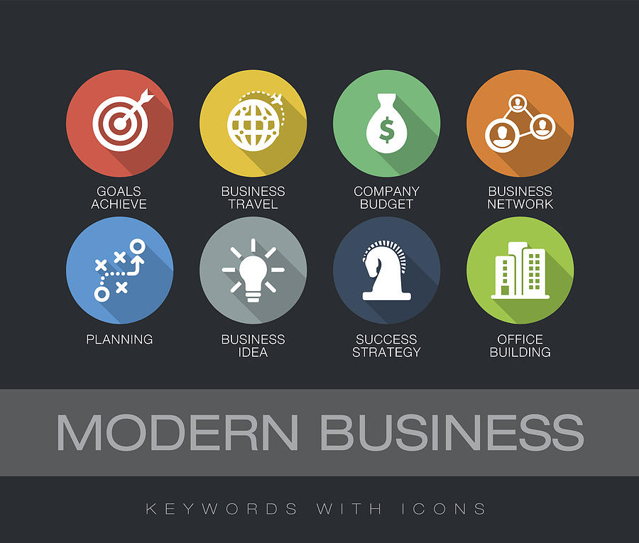 Modern Business keywords with icons Drawing by Enisaksoy