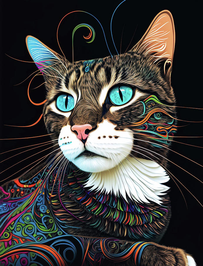 Modern Cat Closeup Digital Art by Peggy Collins