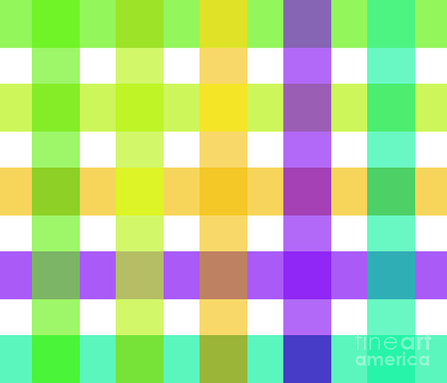 Modern Checkered Geometric Pattern in Green Yellow and Purple Digital Art by Patricia Awapara