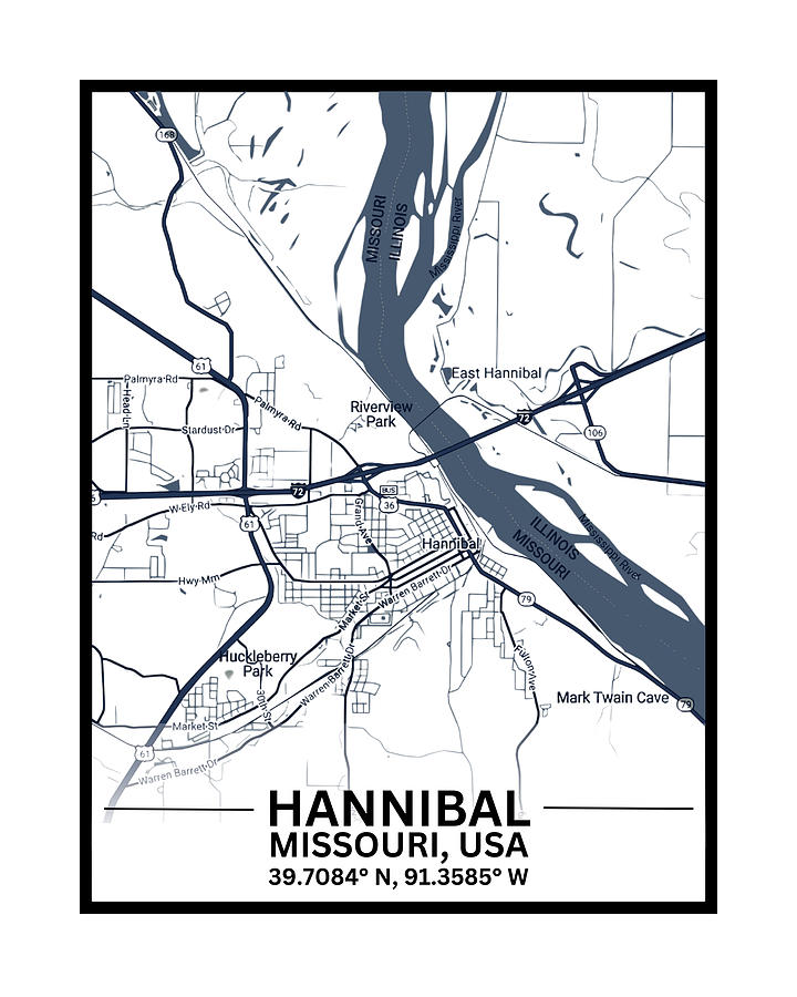 Modern City Map of Hannibal Missouri Digital Art by Robert Turek
