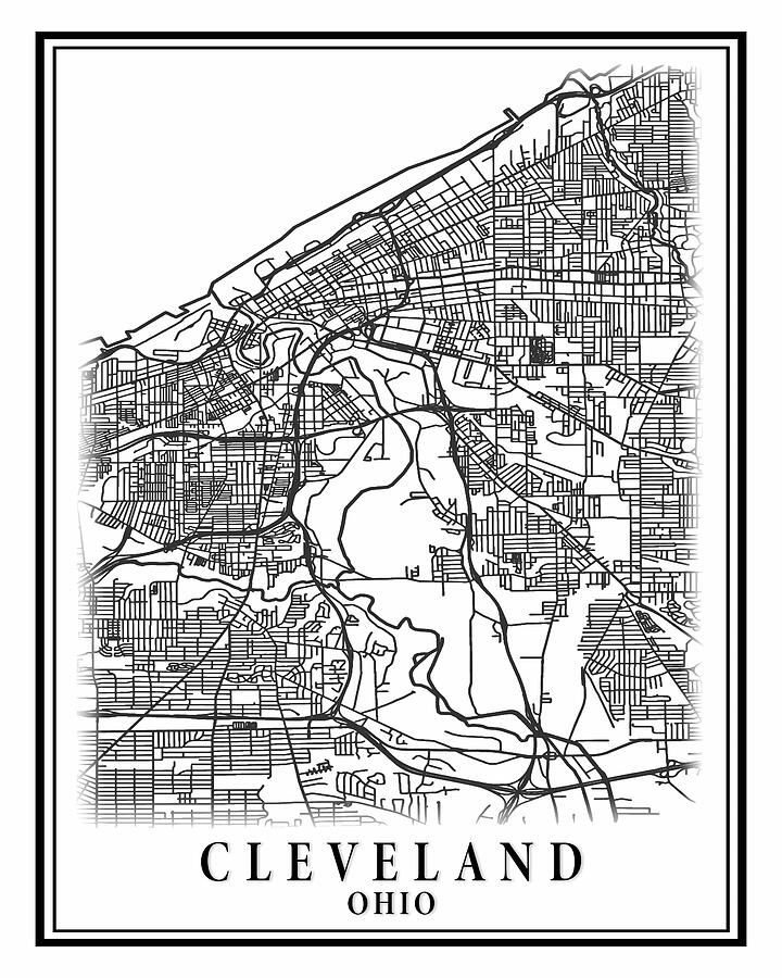 Modern Cleveland City Map Mixed Media by Dale Kincaid