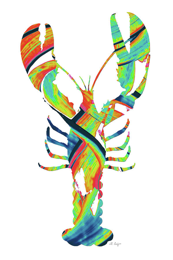 Modern Colorful Lobster Beach Art Painting by Sharon Cummings