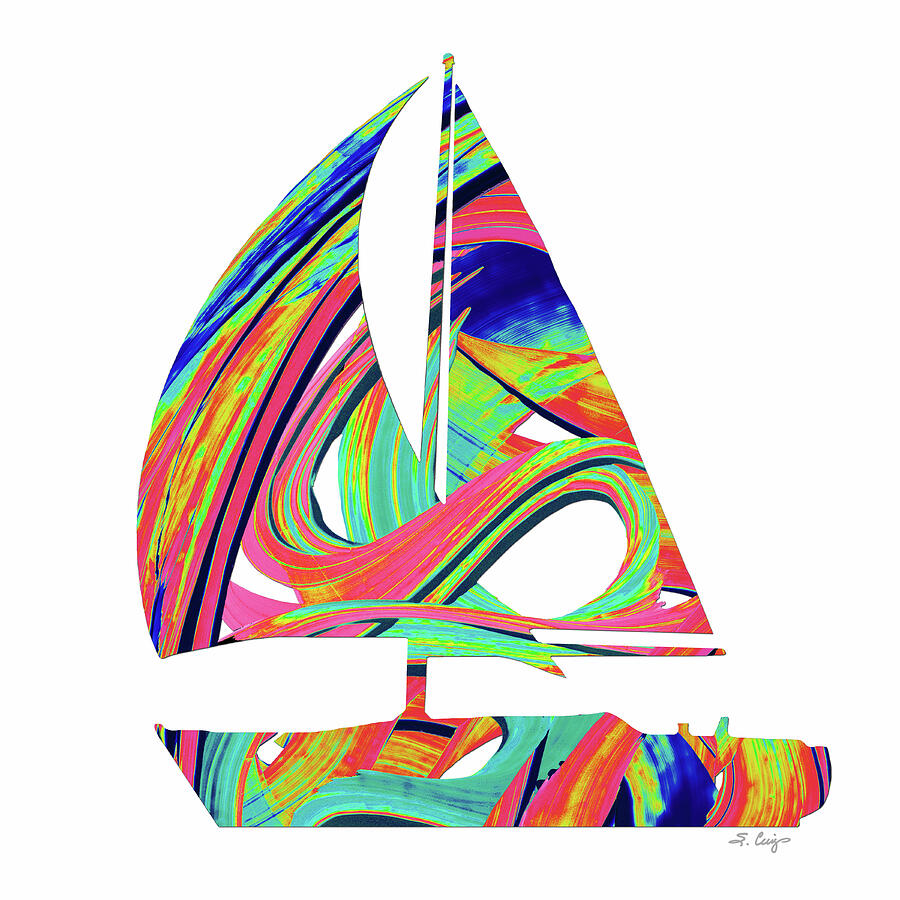 Modern Colorful Sailboat Art 2 Painting by Sharon Cummings