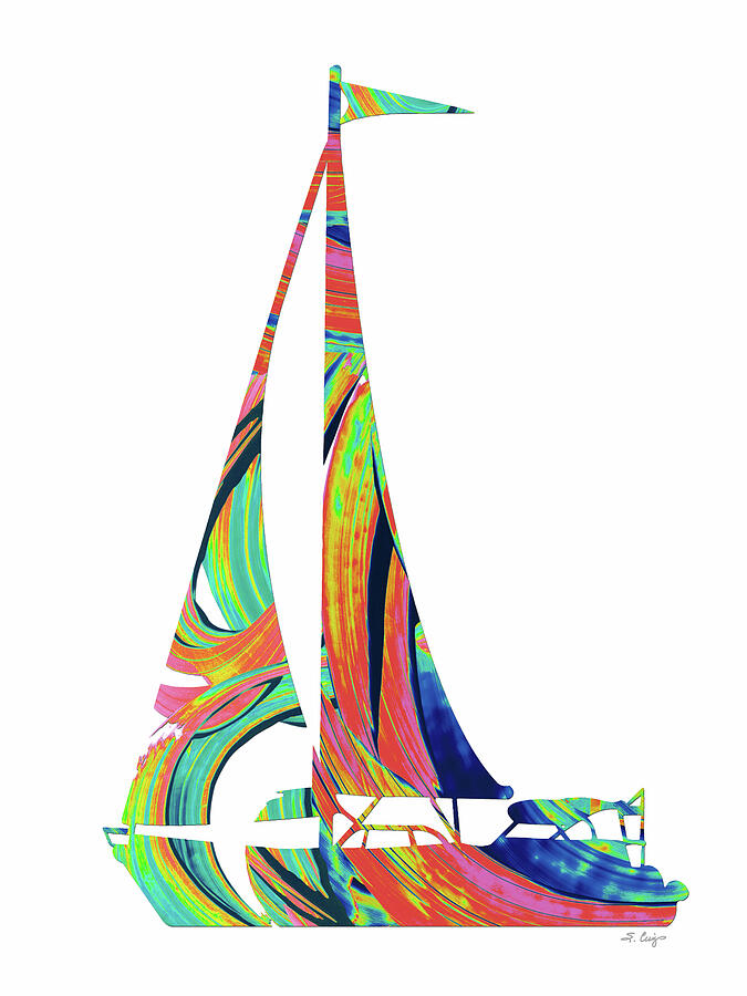 Modern Colorful Sailboat Art Painting by Sharon Cummings