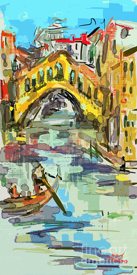 Modern Expressive Venice Italy Grand Canal Rialto Bridge Painting by Ginette Callaway