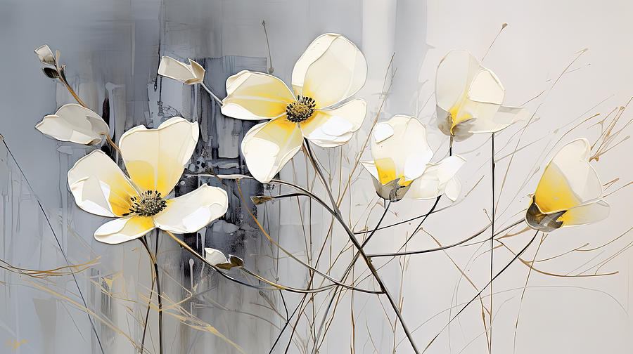 Modern Florals in Monochromatic Hues Painting by Lourry Legarde