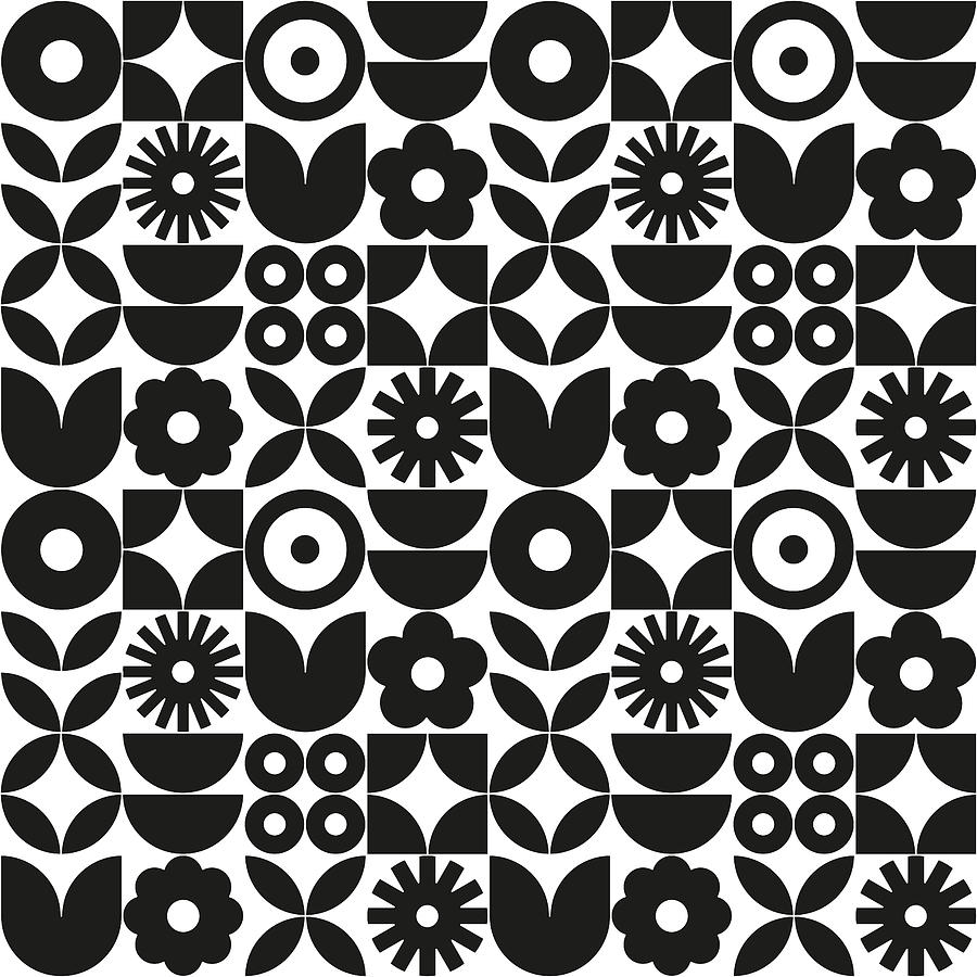 Modern geometric flower pattern. Retro Scandinavian style. Drawing by Discan