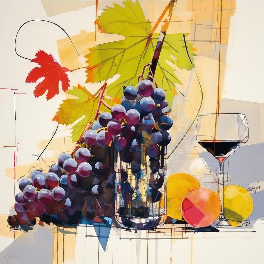 Modern Grapes Still Life Art Painting by Lourry Legarde