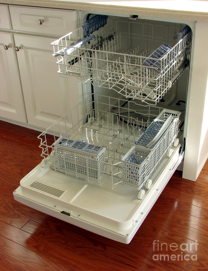 Appliance Photograph - Modern House Kitchen Dishwasher Open with Racks  by Olivier Le Queinec