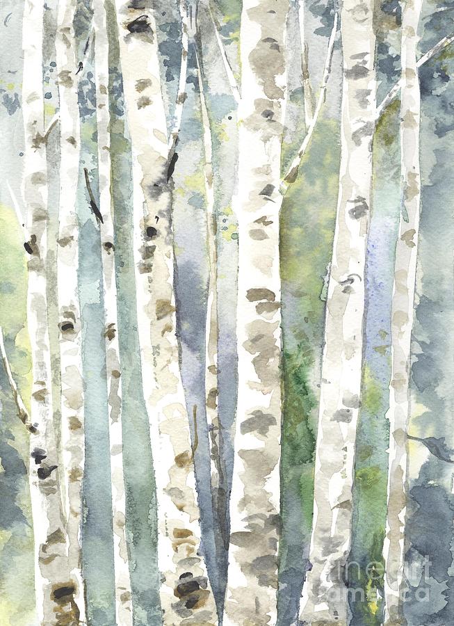 Summer Painting - Modern landscape  painting, birch forest by Green Palace