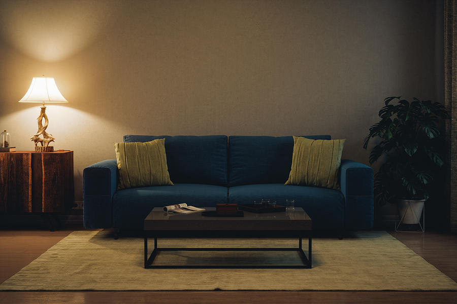 Modern Living Room At Night Photograph by Imaginima