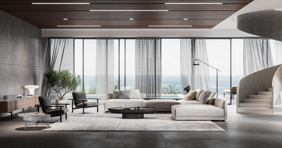 Modern living room in 3d Photograph by Alvarez