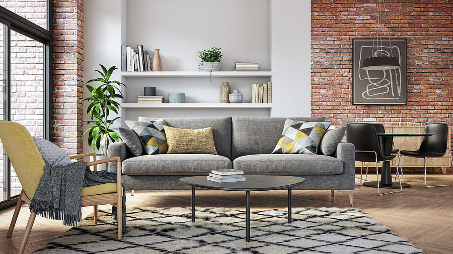Modern living room interior - 3d render Photograph by CreativaStudio