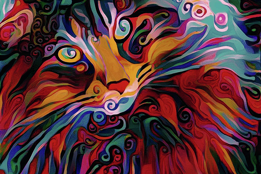 Modern Maine Coon Cat Abstract Art Digital Art by Peggy Collins