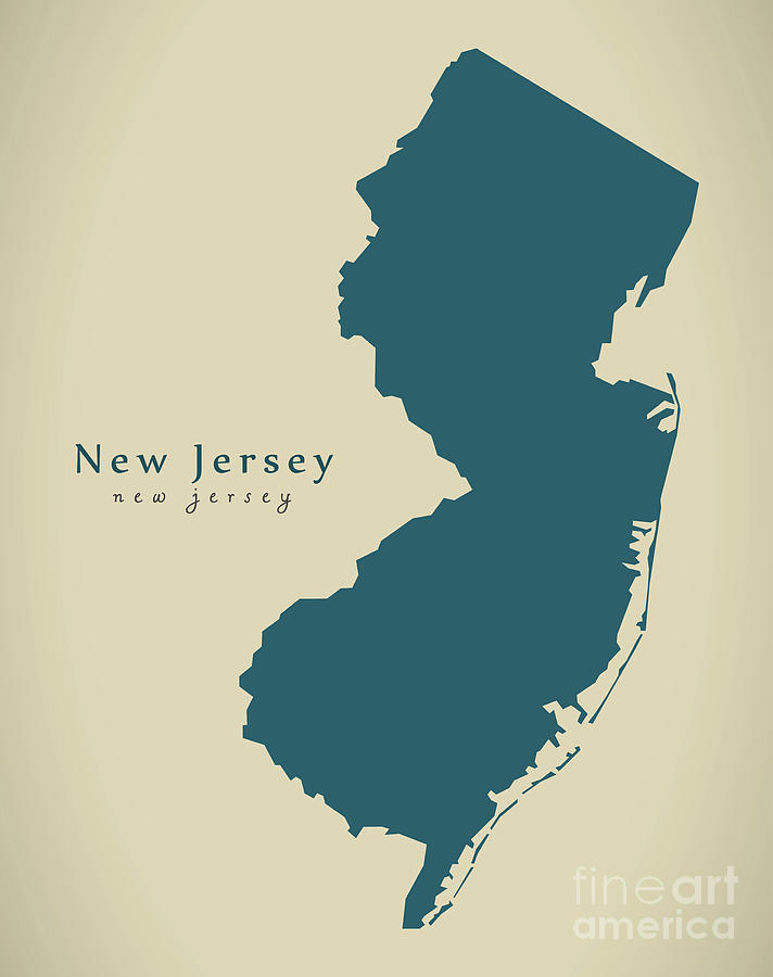 Modern Map - New Jersey USA Digital Art by Ingo Menhard - Fine Art America