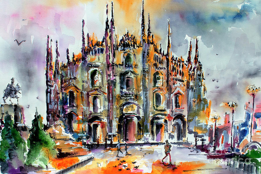 Modern Milan Italy Cathedral Duomo Painting by Ginette Callaway