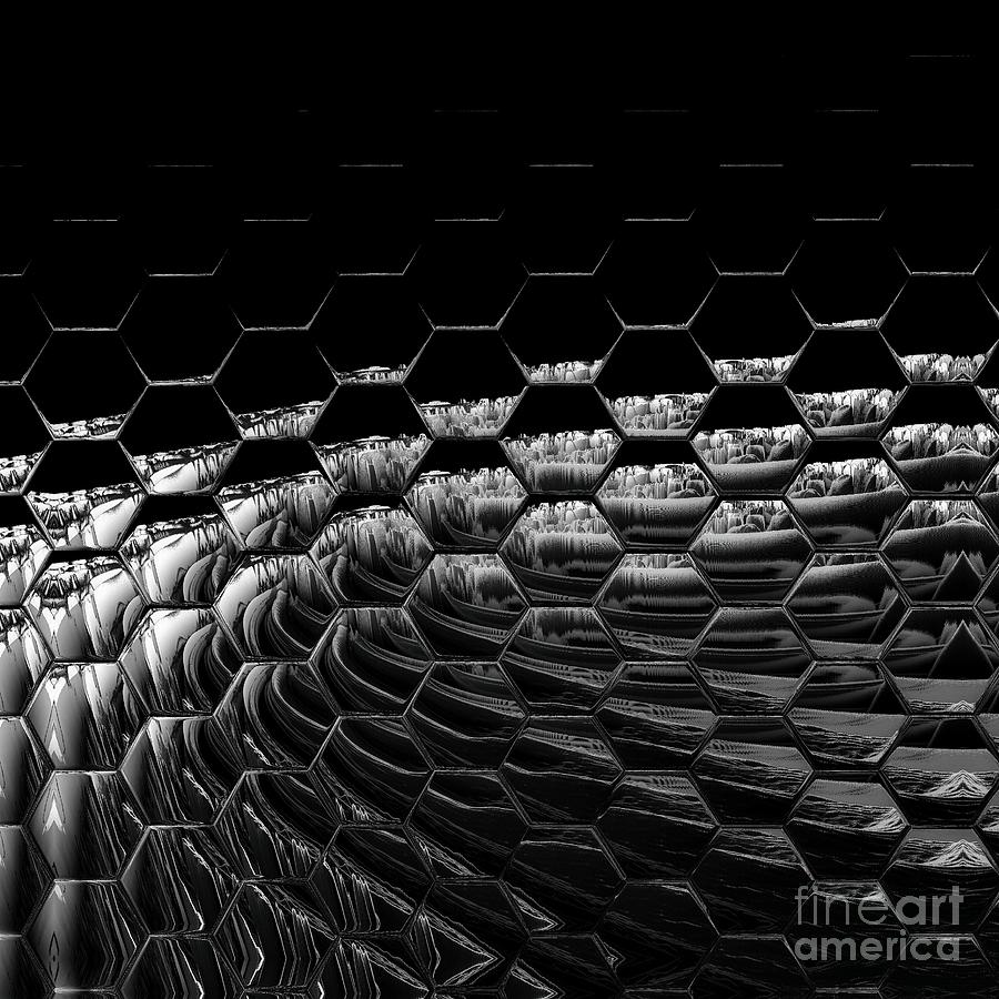 Modern Monochrome Hexagonal Digital Art