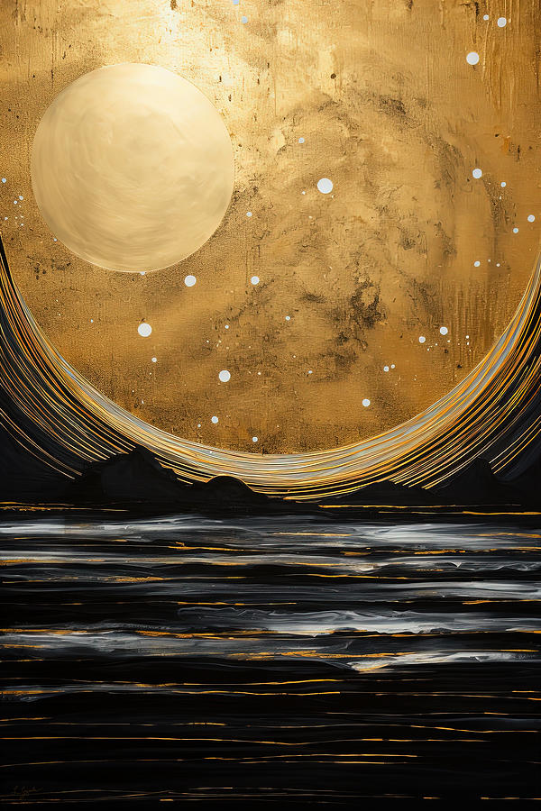 Modern Moonlit Seascape Art Painting by Lourry Legarde