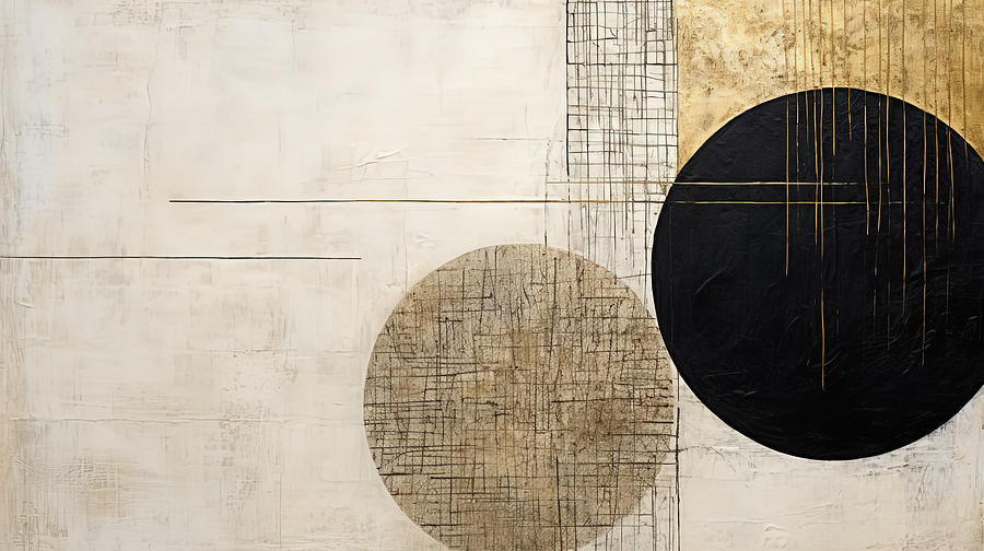 Modern Organic Circles In Black And Gold Painting