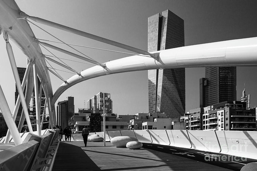 Modern Pedestrian Bridge .black And White Photograph