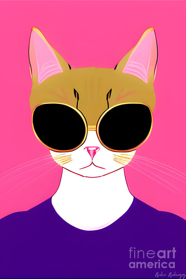 Modern Pink Cat Reverie Mixed Media by Andrea Anderegg