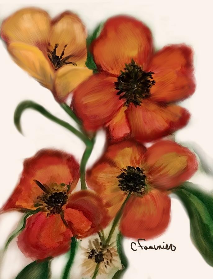 Modern Poppies  Painting by Christine Fournier