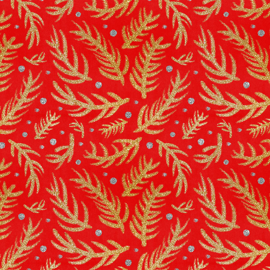 Botanical Painting - Modern Red and Gold Glitter Holiday Botanical Pattern - Art by Jen Montgomery by Jen Montgomery Botanical Painting - Modern Red and Gold Glitter Holiday Botanical Pattern - Art by Jen Montgomery by Jen Montgomery