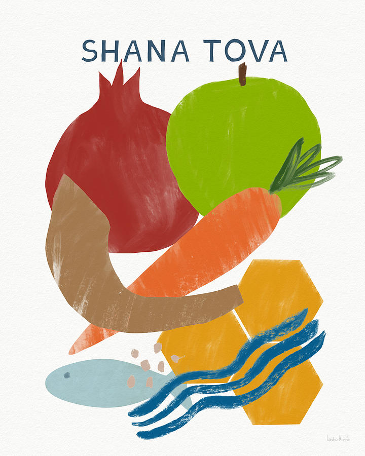 Modern Shana Tova- Art by Linda Woods Mixed Media by Linda Woods
