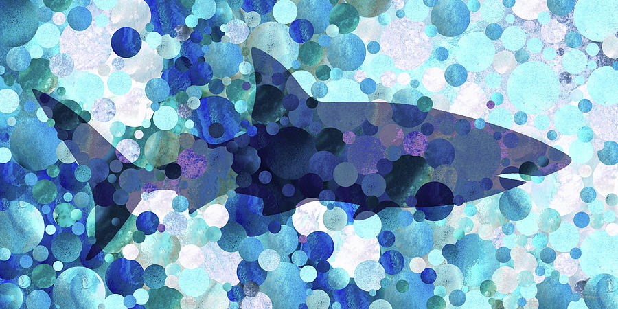 Shark Painting - Modern Shark Art Blue Beach Mosaic by Sharon Cummings
