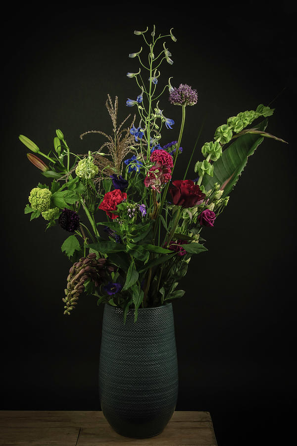 Modern still life flowers in blue vase Digital Art by Marjolein Van Middelkoop