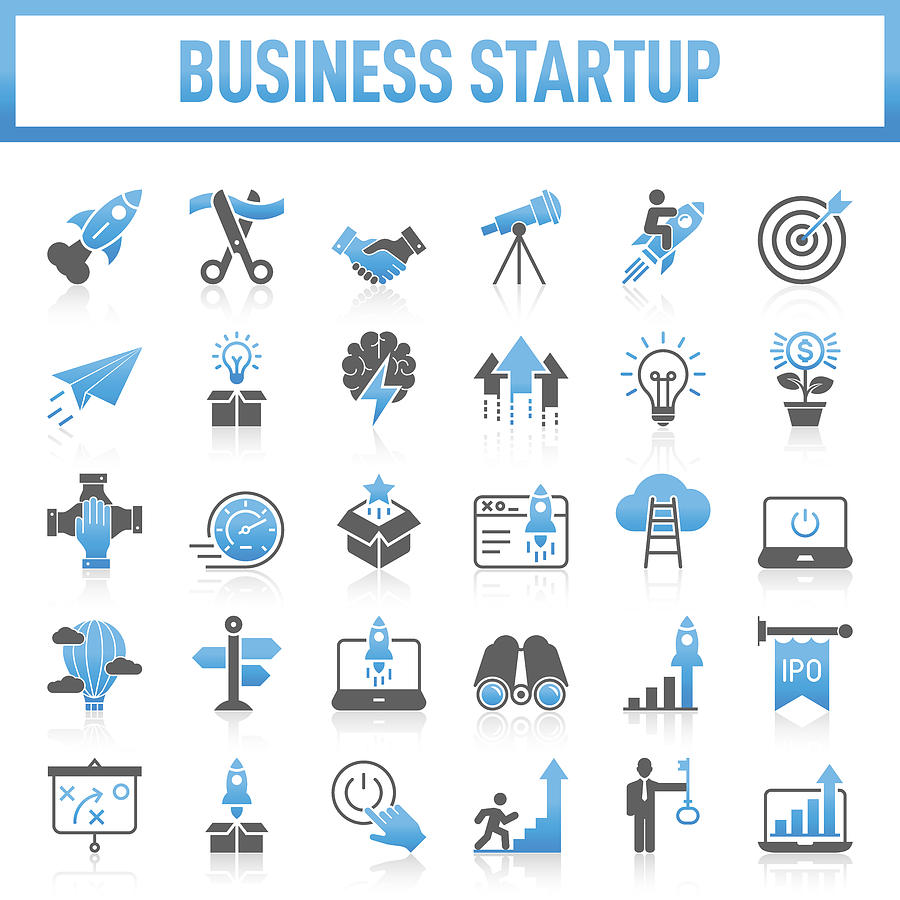 Modern Universal Business Startup Icons Collection Drawing by Phototechno