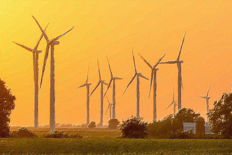 Modern Windmills Painting by Tony Rubino