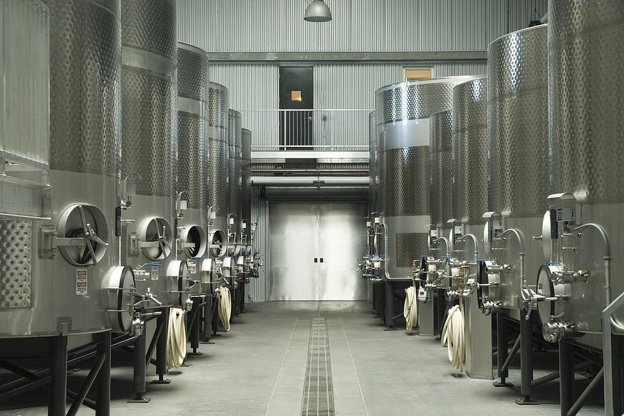 Modern winery fermenting facility. Photograph by Jimkruger