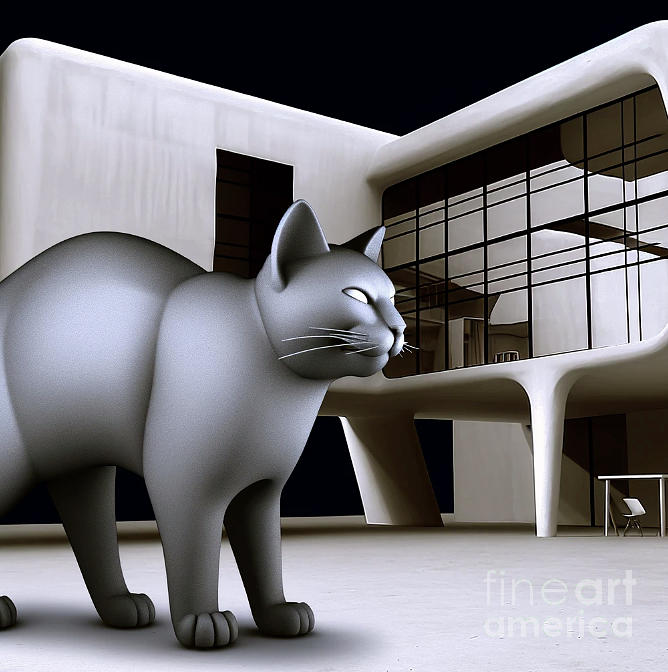 Modernist Architecture Cat Digital Art by Holly Picano