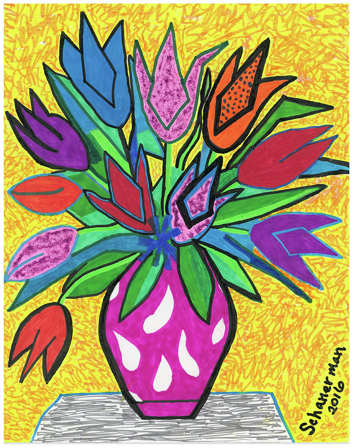 Modernistic Bouquet Drawing by Susan Schanerman