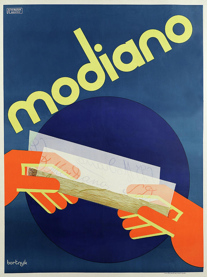 Modiano - vintage cigarette advertisement poster - rolling a cigarette Painting by Bortnyik Sandor