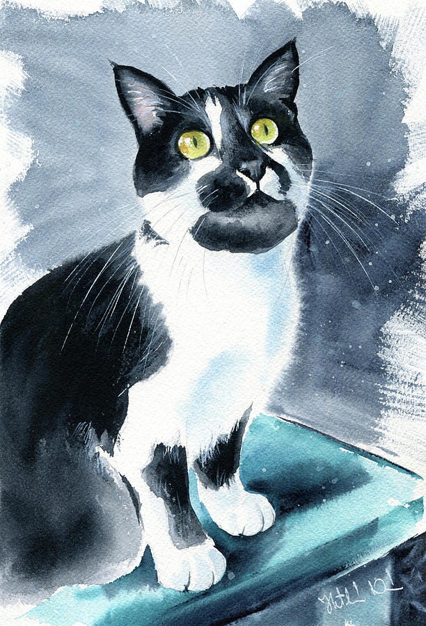 Mog Tuxedo Cat Painting Painting by Dora Hathazi Mendes