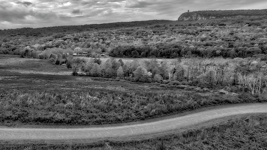 Mohonk House Gunk Mountains Aerial BW Photograph by Susan Candelario