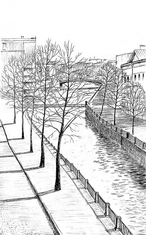 Moika River. St. Petersburg Drawing by Masha Batkova
