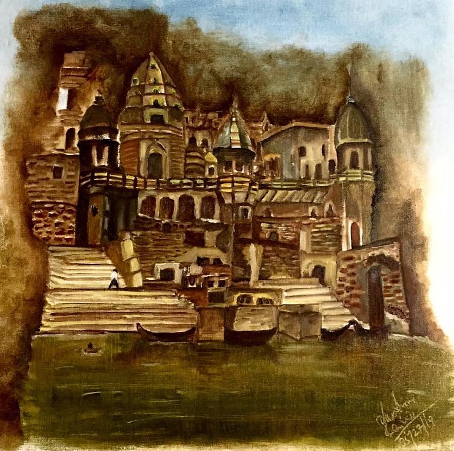 Moksha Dwar, Banaras, India Painting by Lakshmi Rajagopal Moksha Dwar, Banaras, India Painting by Lakshmi Rajagopal