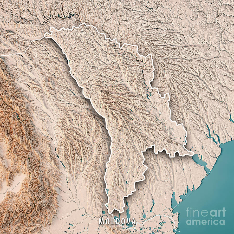 Moldova 3D Render Topographic Map Neutral Border Digital Art by Frank