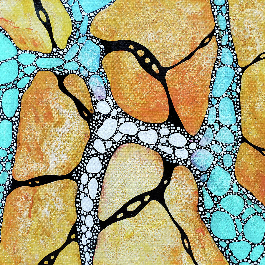 MOLECULAR FUSION Neurographic Art Orange Aqua White Painting by Lynnie Lang