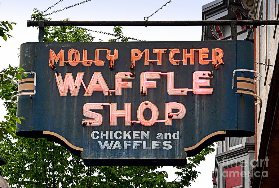 Vintage Sign Photograph - Molly Pitcher Waffles by Tru Waters