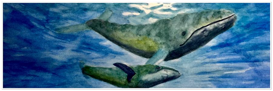 Mom and a young whale Painting by Forrest Fortier