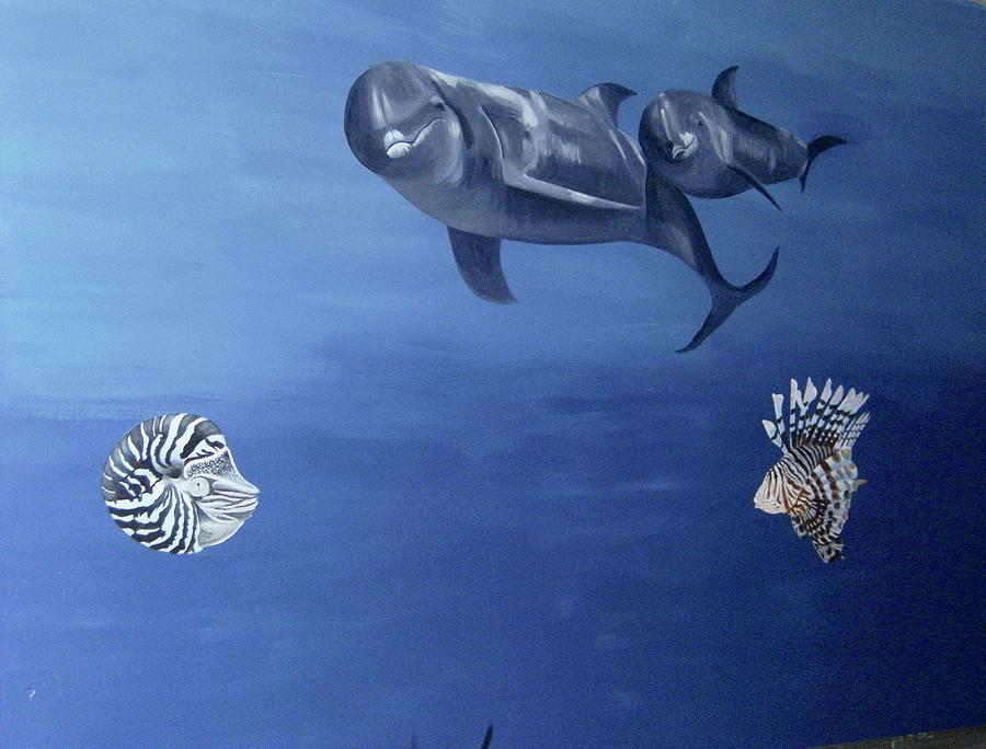 Mom And Baby Wales Swimming In The Ocean Painting By Barbara Maness