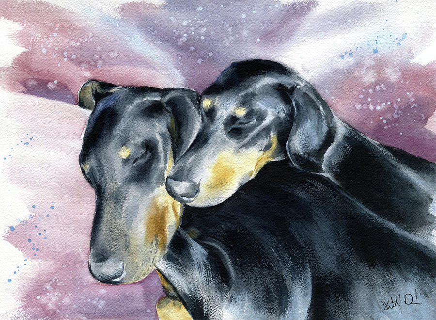 Mom And Son Doberman Dogs Painting Painting by Dora Hathazi Mendes