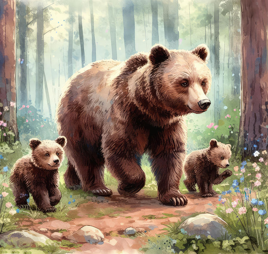 Momma Bear and Cubs Digital Art by Kim Hojnacki