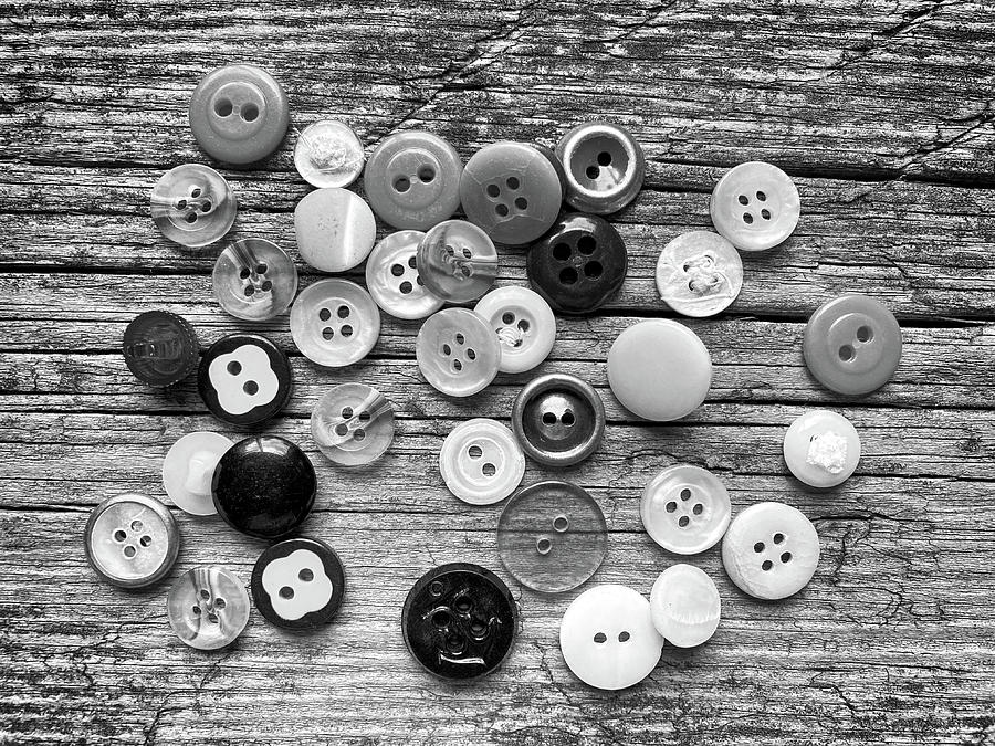 Moms Buttons BW 072323 Photograph by Mary Bedy
