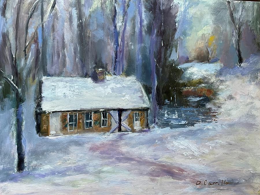 Moms Snowy She Shack Painting by Donna Carrillo
